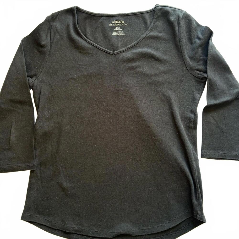 Chico’s Classic V-neck Black Long Sleeve Top
